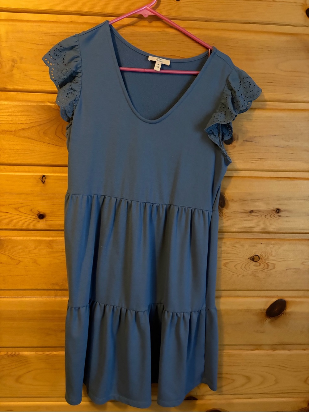 Como Vintage Blue Tiered Dress with Eyelet Ruffle Sleeves